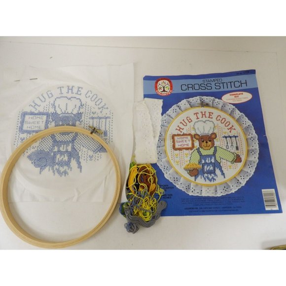 Colortex Stamped Cross Stitch Kit #5709  ©1986 "Hug the Cook" 10 1/2"  Open - Picture 2 of 4